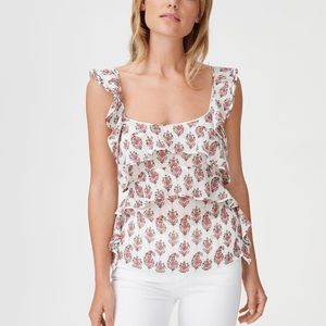 Club Monaco floral printed ruffle top with tie back